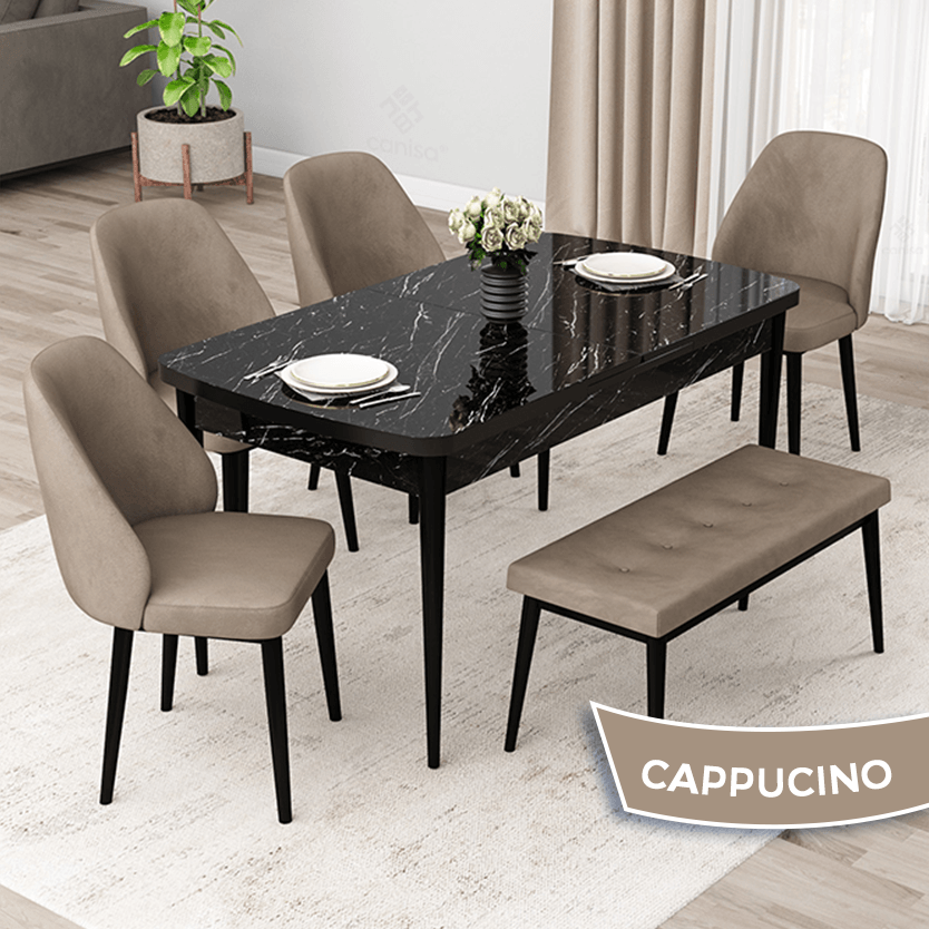 siyah mermer masa cappucino sandalye