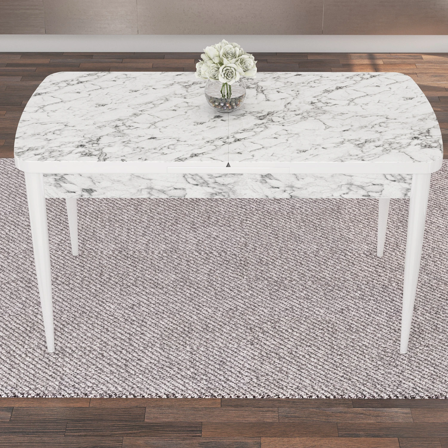 Eva Serisi 80x132 Açılabilir Mdf Beyaz Mermer Desen Masa Takımı Ve 6 Sandalye