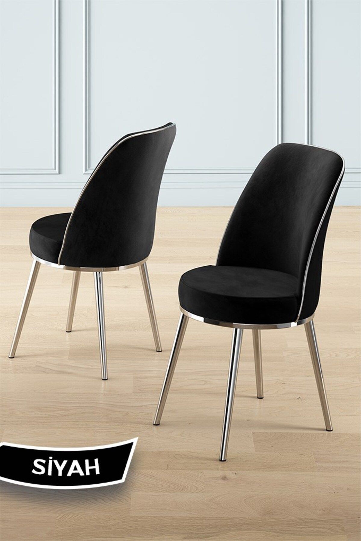 Prah Serisi 90x160 Lak Panel Antrasit İroni Masa ve 6 Sandalye Krom Kaplama Ayak