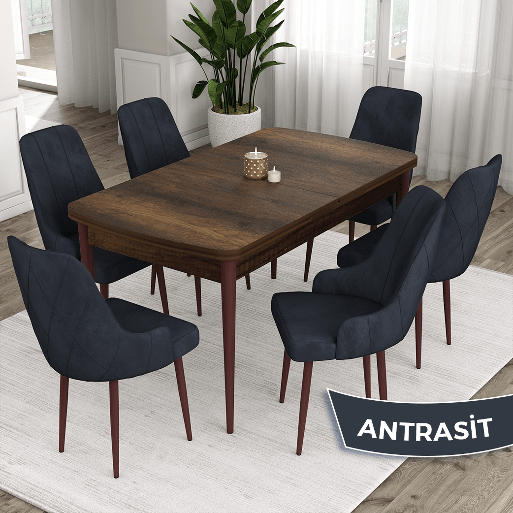 Sandalye Antrasit Masa Barok Ahşap Desen