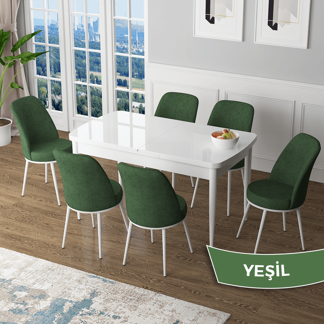 masa beyaz sandalyeler haki yeşili