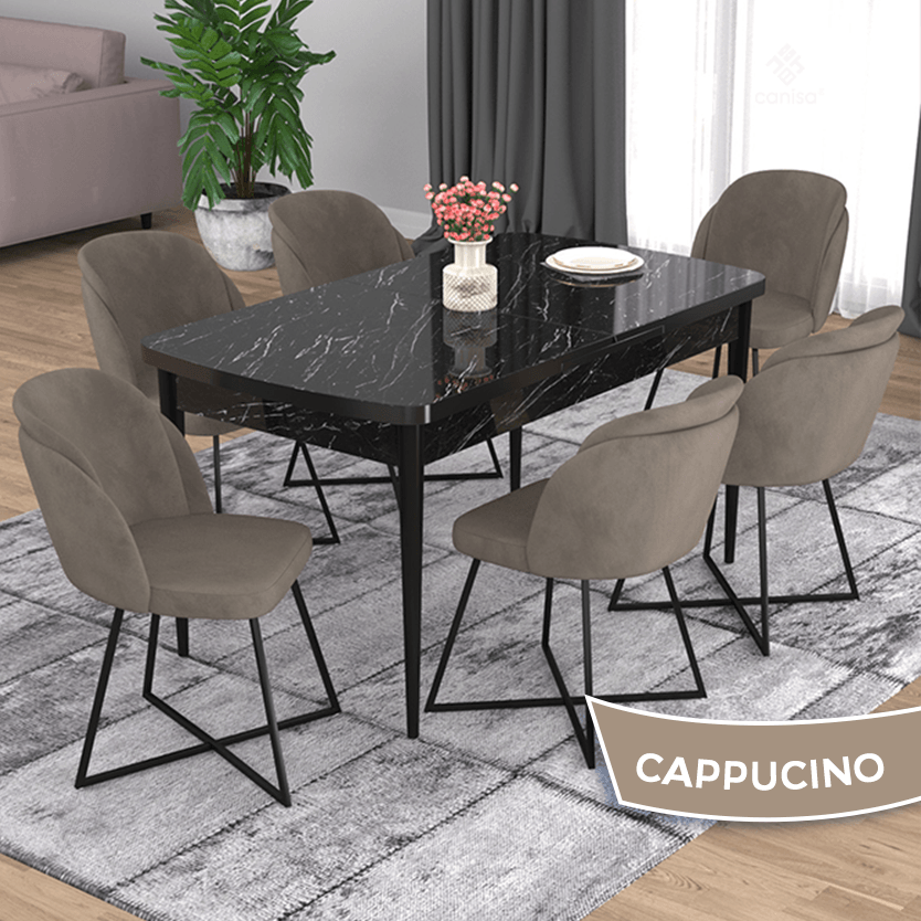 siyah mermer desen masa cappucino sandalye