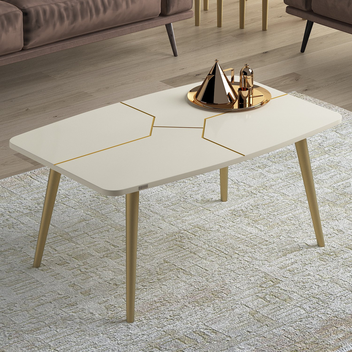 Krem Üst Tabla Gold Renk Ayak