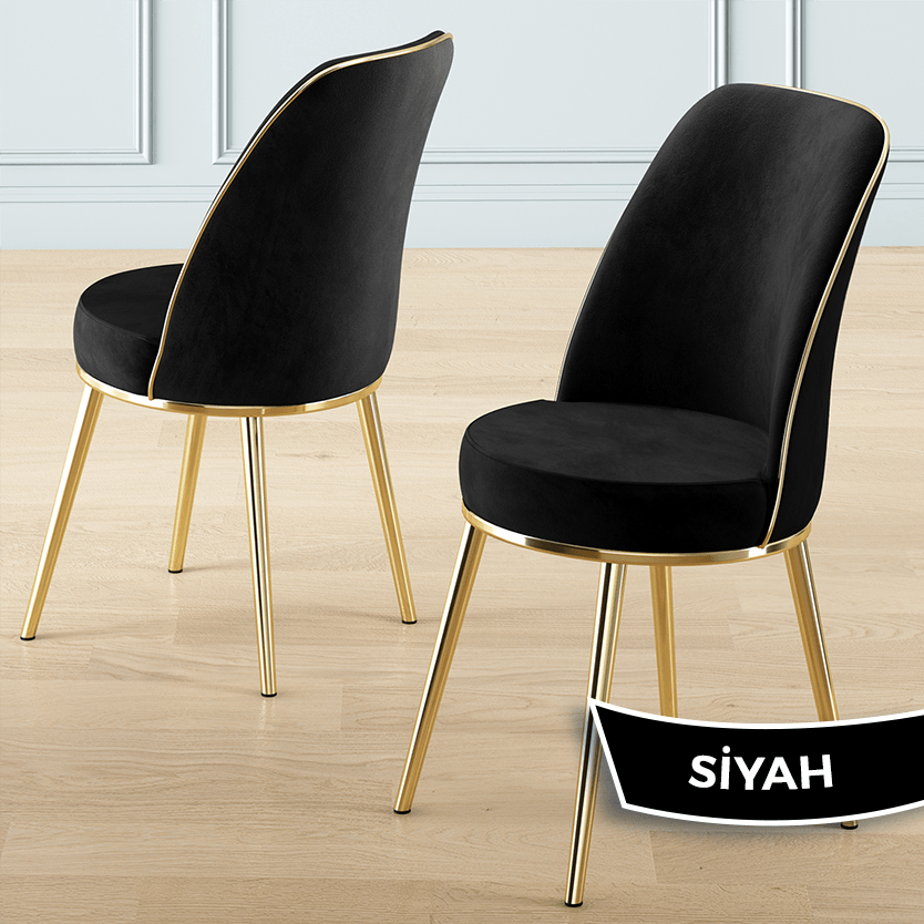Pale Serisi 80x132 Açılabilir Siyah Mermer Desen Gold Detay Masa Takımı ve 6 Sandalye