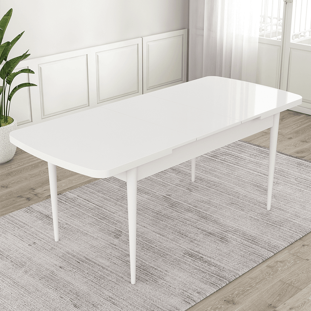 Eta Serisi 80x132 Açılabilir Beyaz Masa Takımı 4 Sandalye Ve 1 Bench