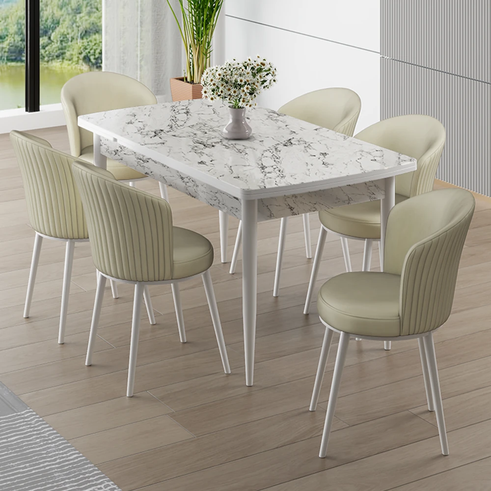 Beyaz Mermer Masa Krem Sandalye