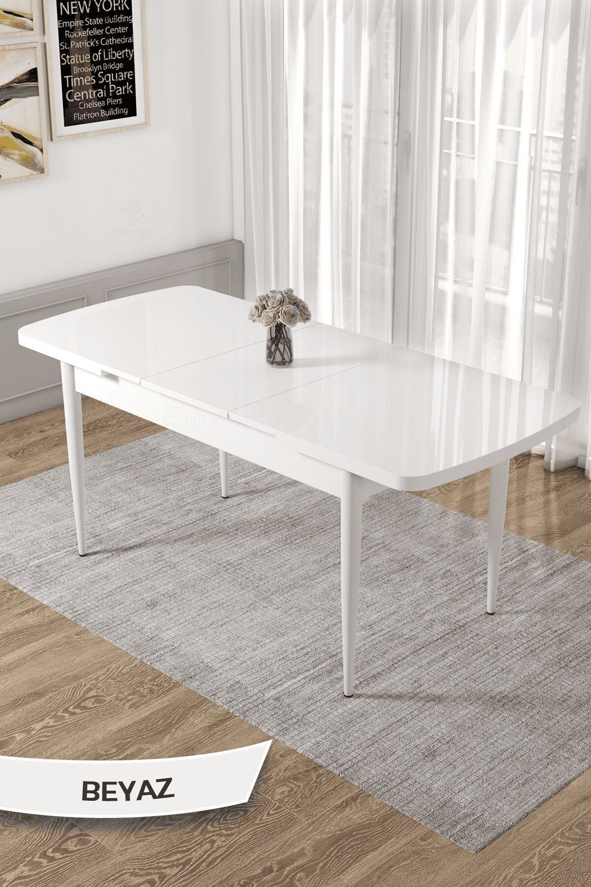 Rim Serisi 80x132 Beyaz Açılabilir Mutfak Masası