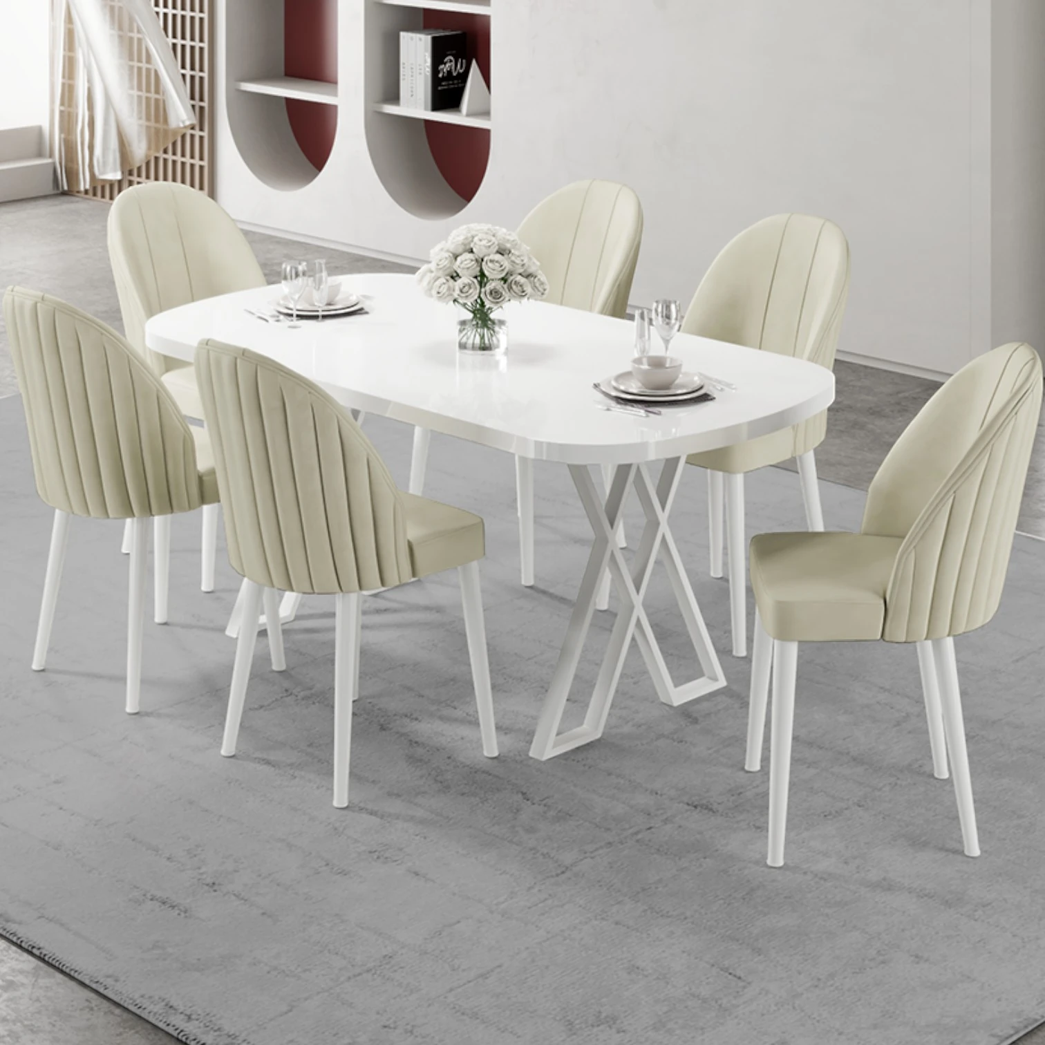 Beyaz Masa Krem Sandalye