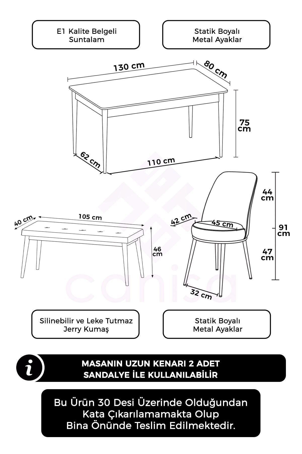 Pir Serisi 80x130 Sabit Beyaz Masa Takımı 4 Sandalye Ve 1 Bench
