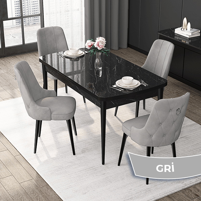 Gri Sandalye barok ahşap desen masa