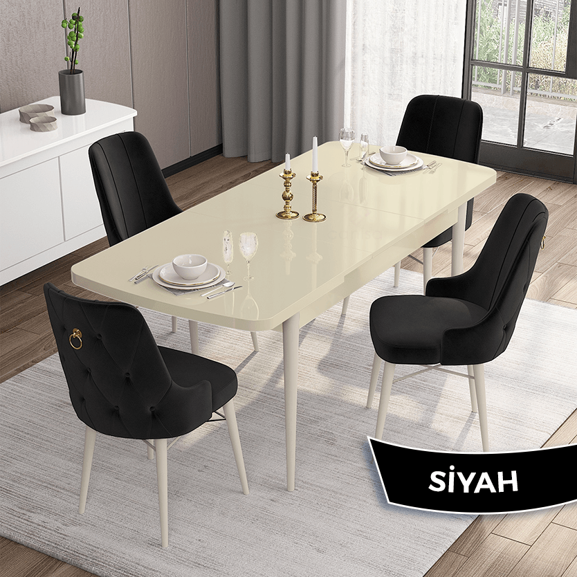 masa krem sandalye siyah