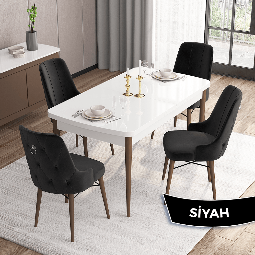 beyaz masa cevi̇z ayak si̇yah sandalye