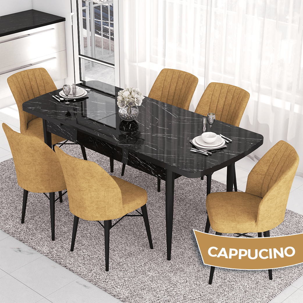 Sandalye cappucino masa siyah mermer desen