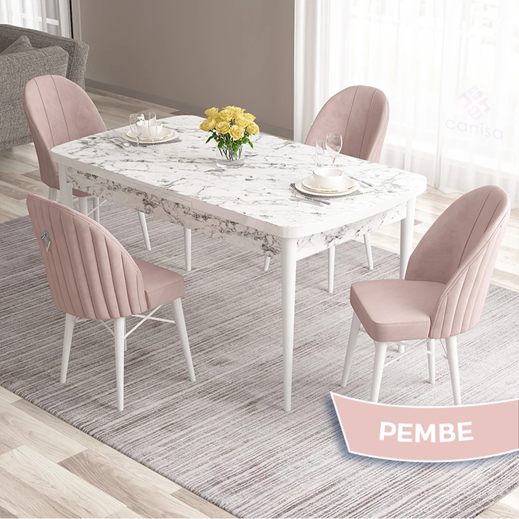 masa beyaz mermer desen sandalye pembee