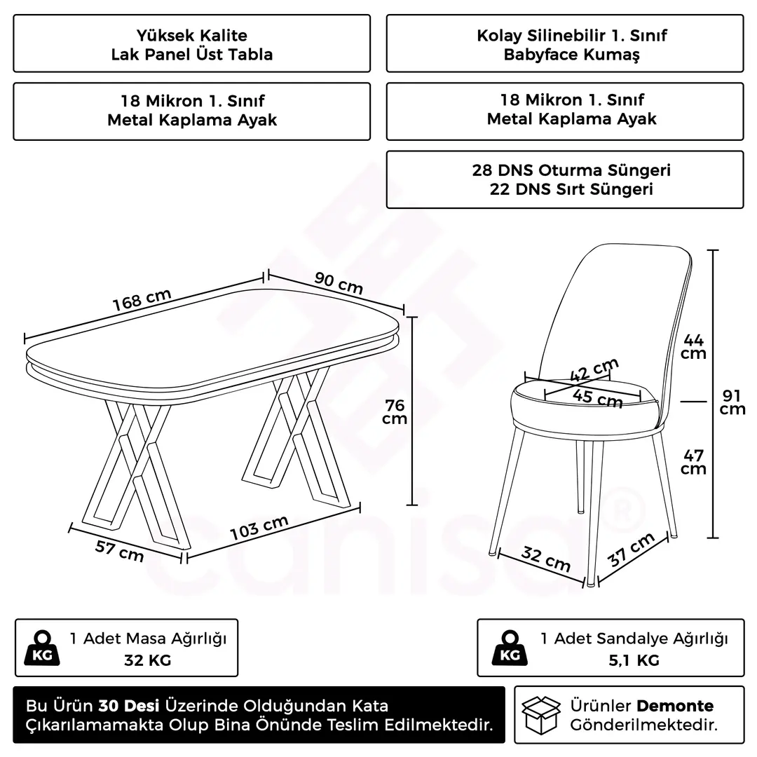 Lai Serisi 90x168 Lak Panel Antrasit İroni Masa ve 6 Sandalye Krom
