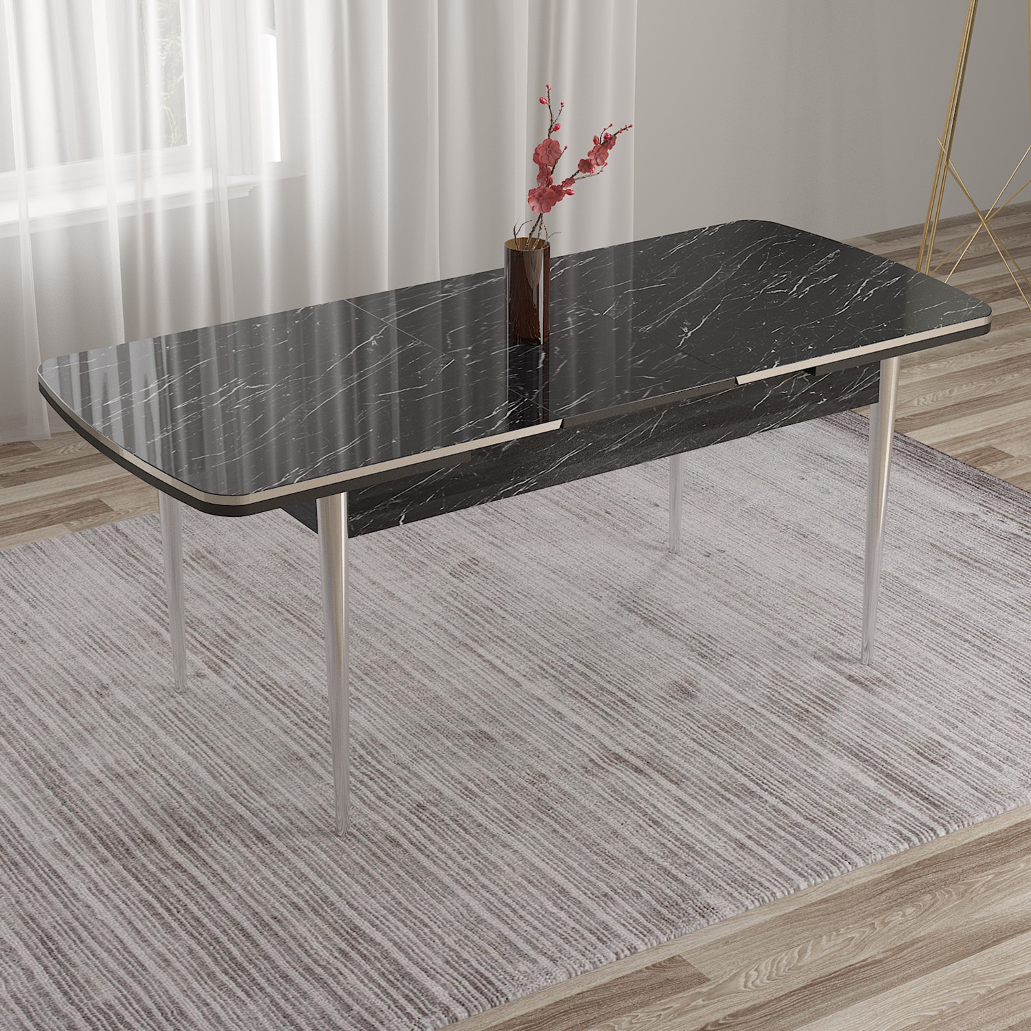 Nira Serisi 70x114 Mdf Açılabilir Krom Detay Mutfak Masası