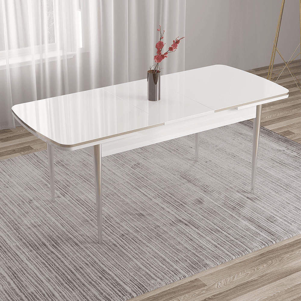 Pale Serisi 80x132 Açılabilir Beyaz Krom Detay Masa Takımı ve 6 Sandalye