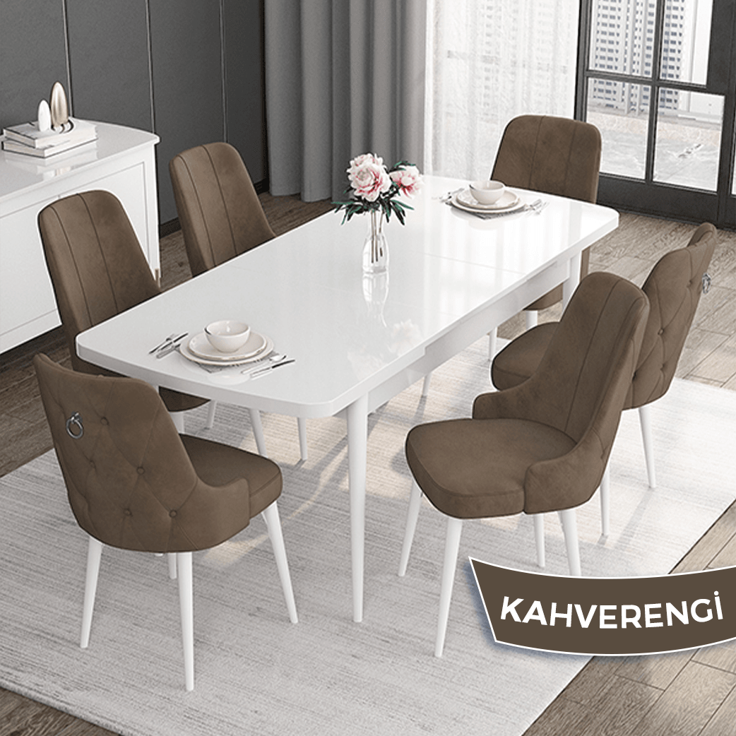 masa beyaz sandalye kahverengii