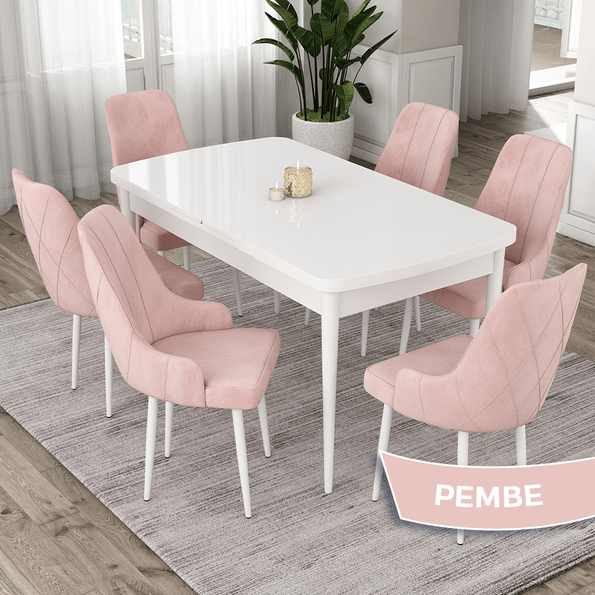 masa beyaz sandalyeler pembe