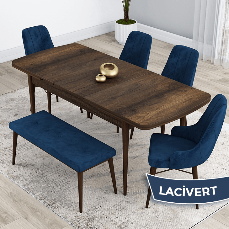 Lacivert Sandalye Ceviz Ayak