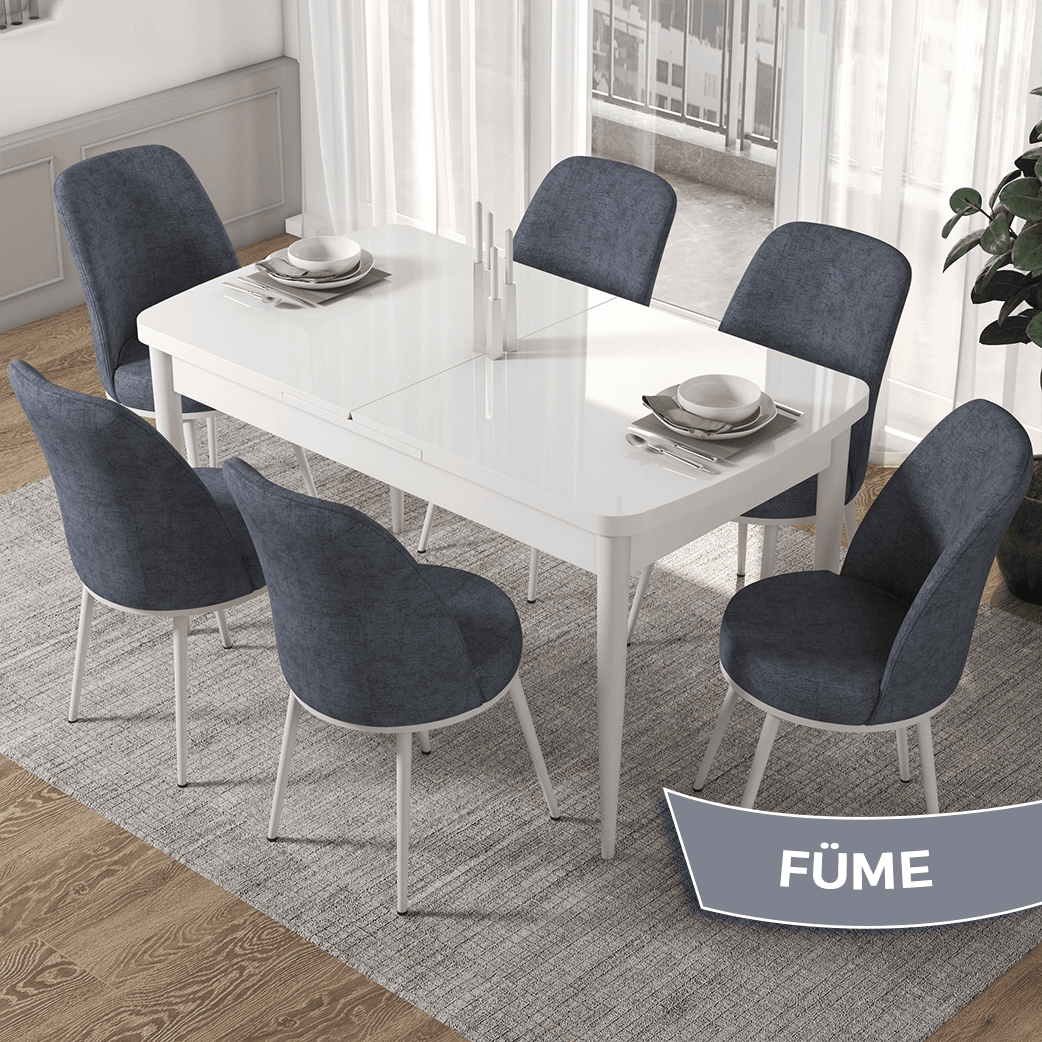 beyaz masa sandalyeler füme