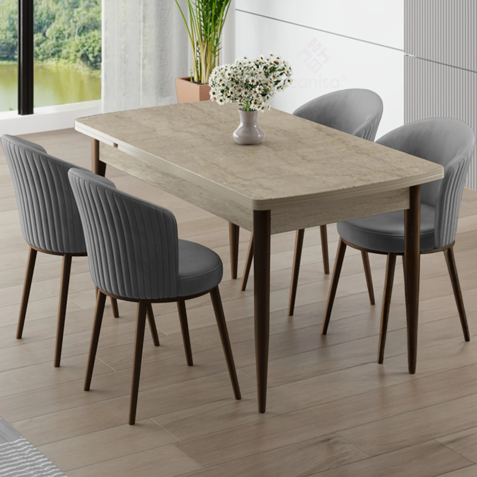 Traverten masa gri Sandalye