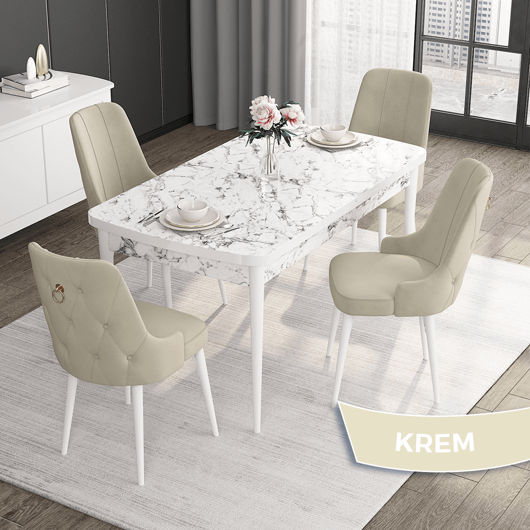 Krem Sandalye beyaz Mermer Desen Masaa