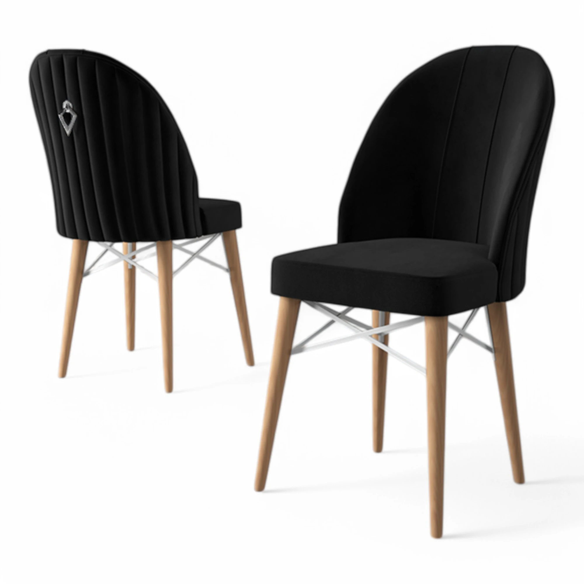 Siyah Renk Sandalye / Doğal Ahşap Ayak