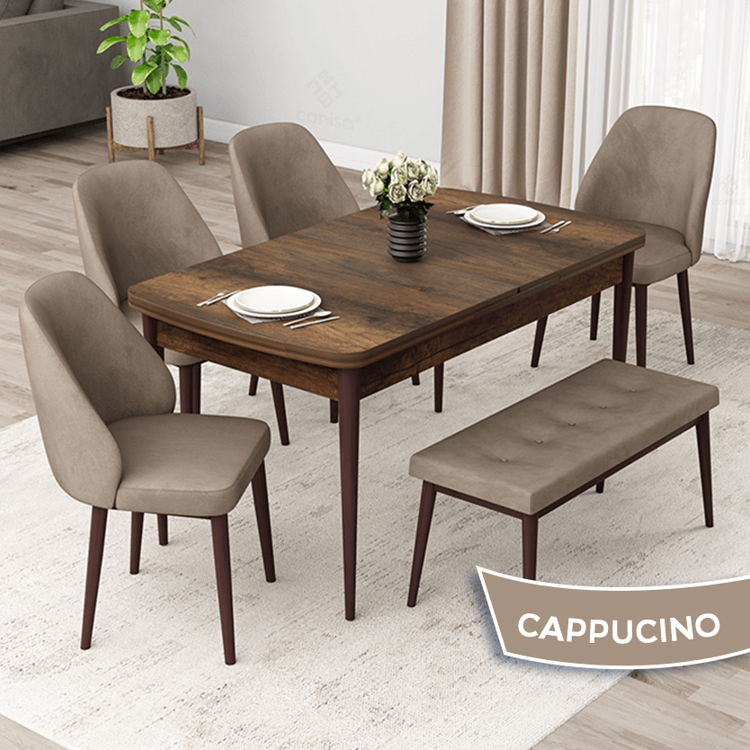 Cappucino Sandalye Barok Ahşap Desen Masa