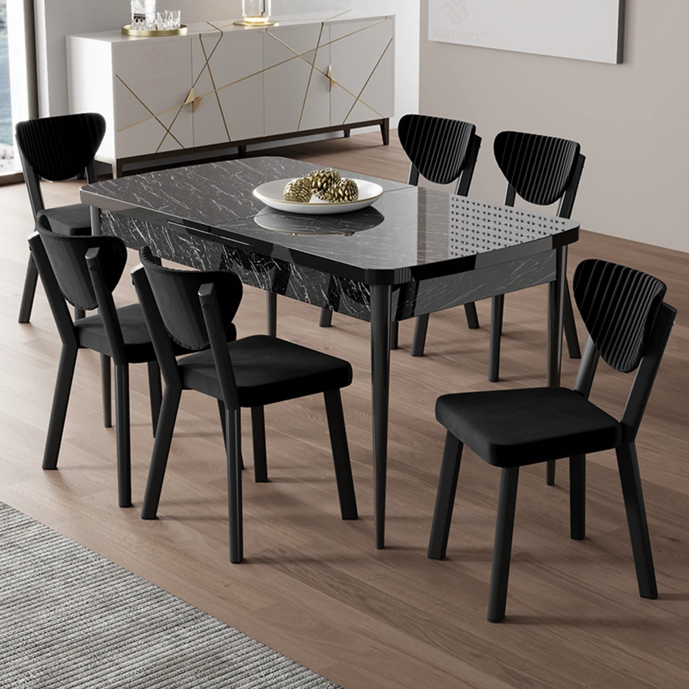 Siyah Mermer Desen Masa Siyah Sandalye