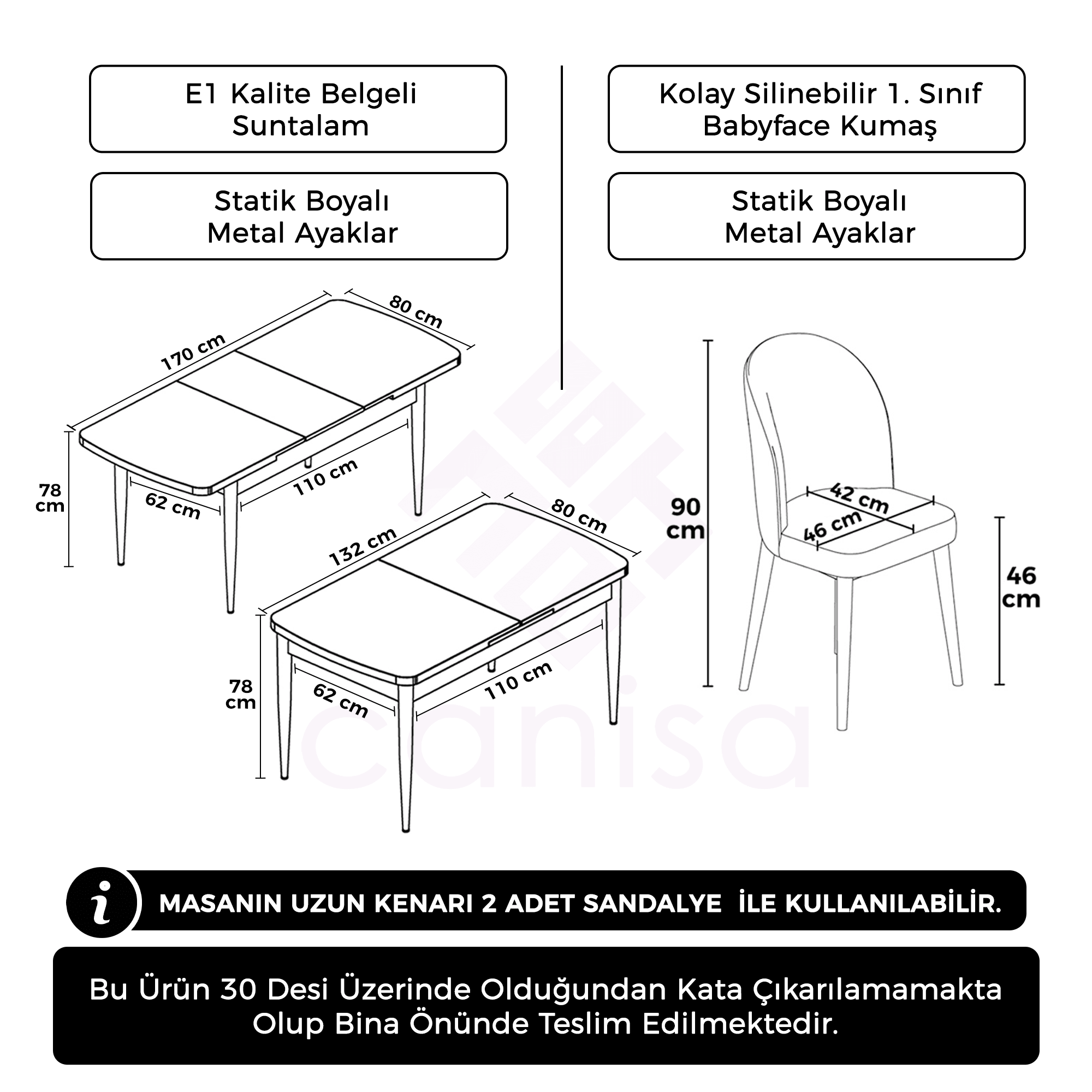 Roe Serisi 80x132 Açılabilir Beyaz Masa Takımı 4 Sandalye Ve 1 Bench