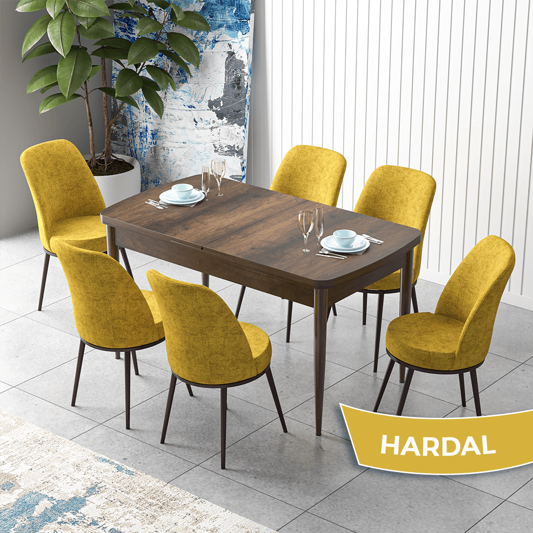 Zen Serisi 80x132 Mdf Açılabilir Barok Ahşap Desen Masa Takımı 6 Sandalye