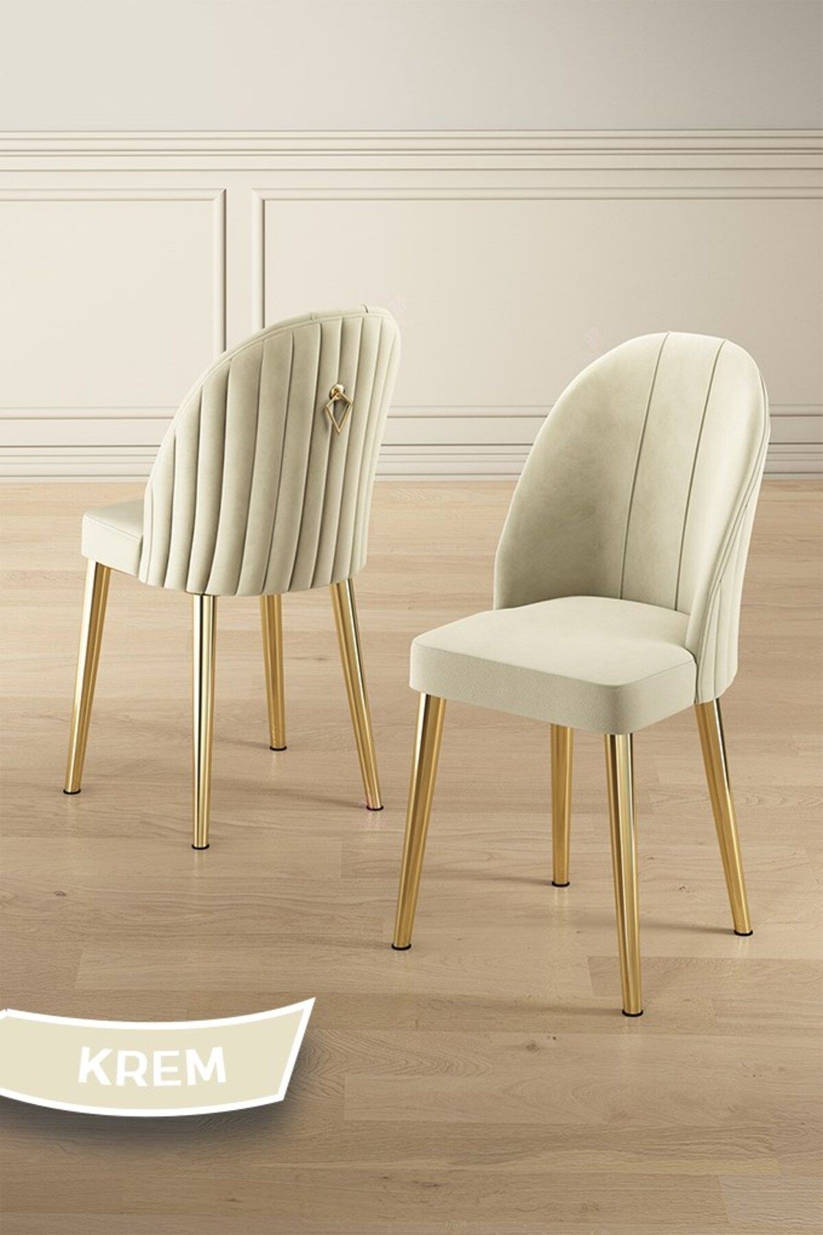 Rada Serisi 80x132 Açılabilir Lak Panel Beyaz Mermer Desen Masa ve 6 Sandalye Gold Kaplama Ayak