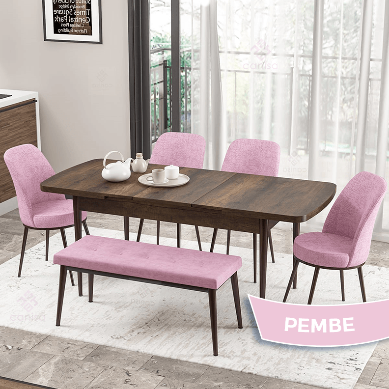 masa barok sandalye ve bench pembe