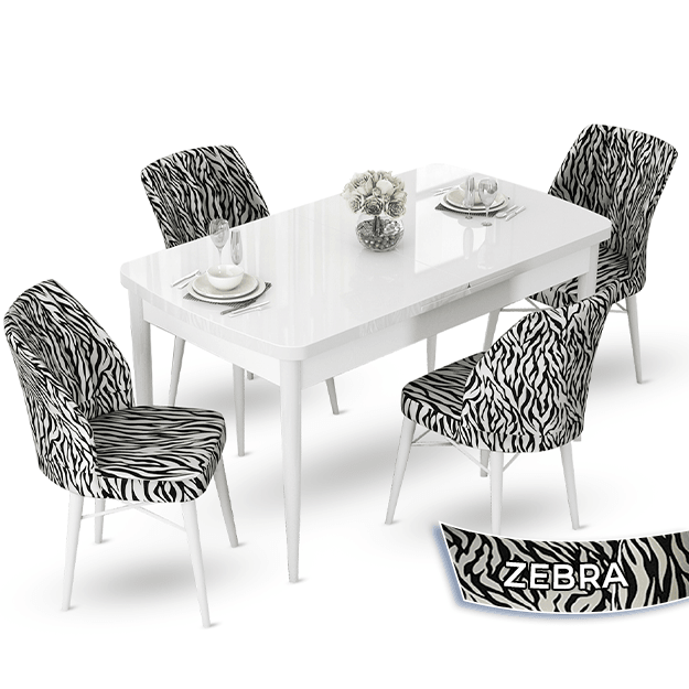 masa siyah mermer sandalye 4 zebra 2 siyah