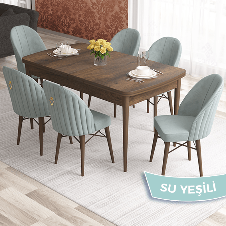 Elf Serisi 80x132 Açılabilir Barok Ahşap Desen Masa Takımı ve 6 Sandalye