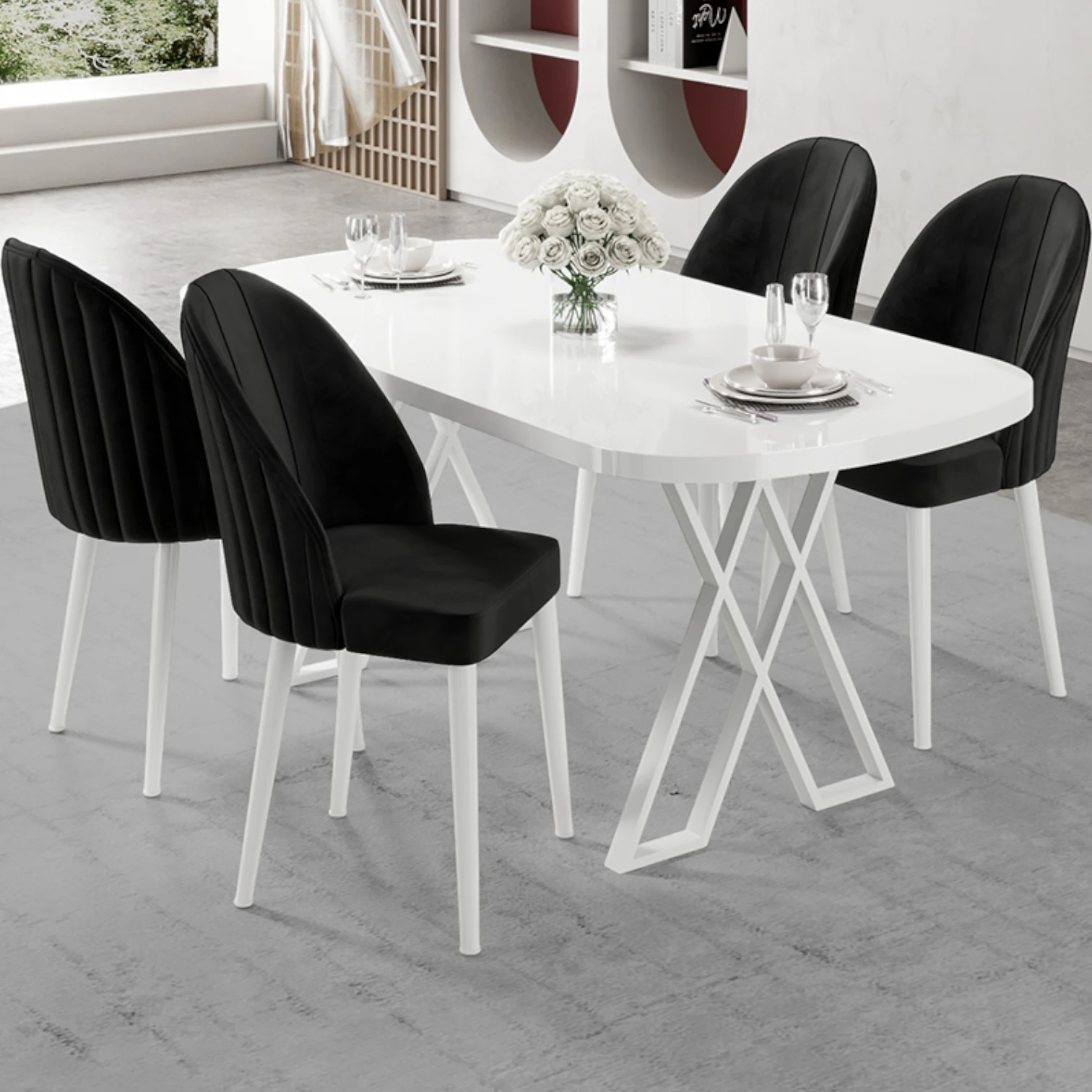 Kaye Serisi Mdf 90x168 Beyaz Mutfak Masası Takımı 4 Sandalye