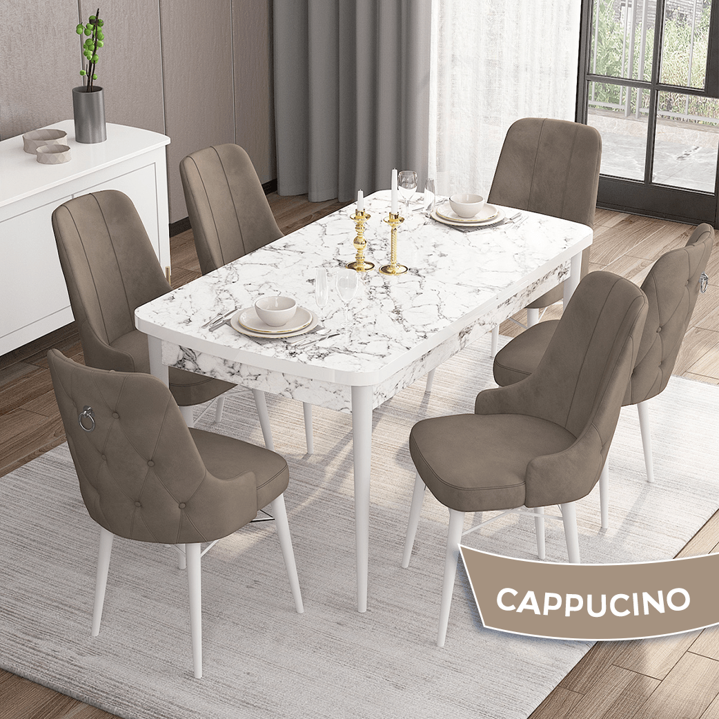 Cappucino Sandalye Beyaz Mermer Desen Masa
