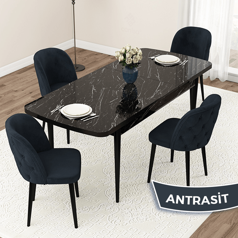 Antrasit Sandalye Siyah Mermer Desen Masa
