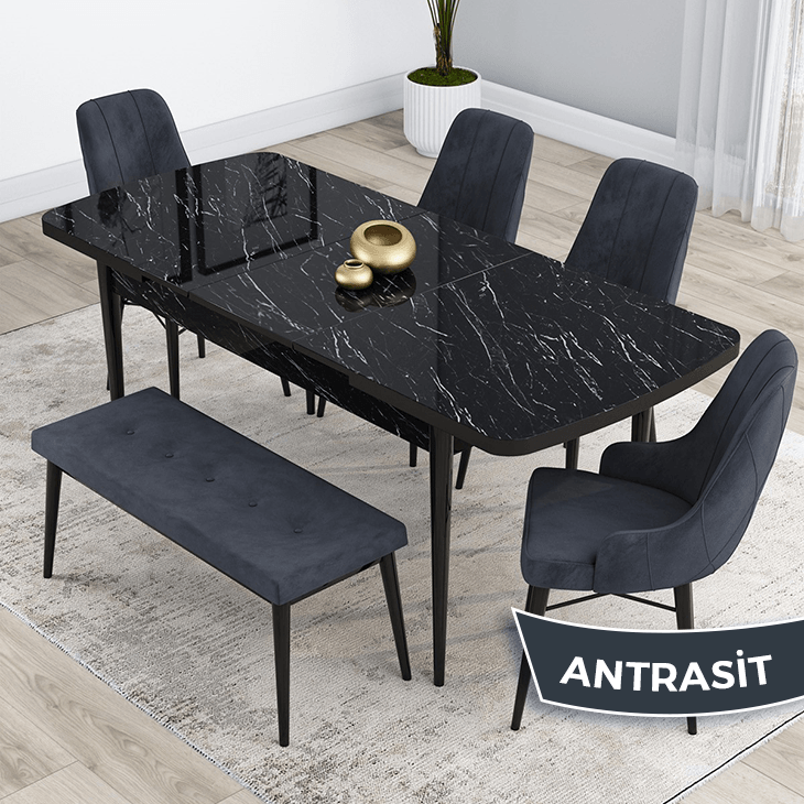 Sandalye Antrasit Siyah Mermer Desen Masa