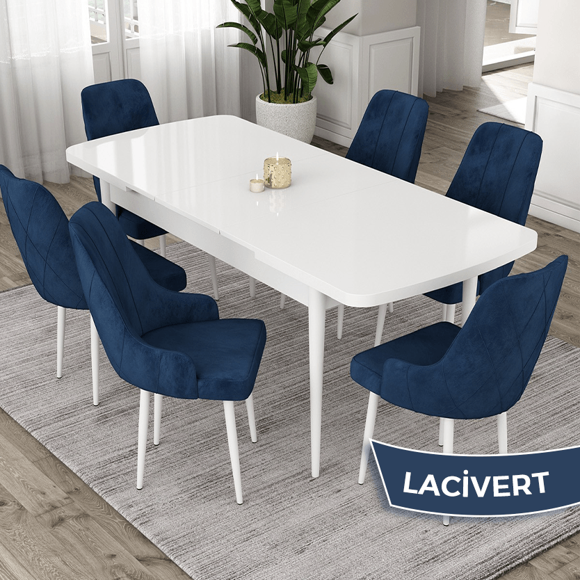masa beyaz sandalyeler lacivert