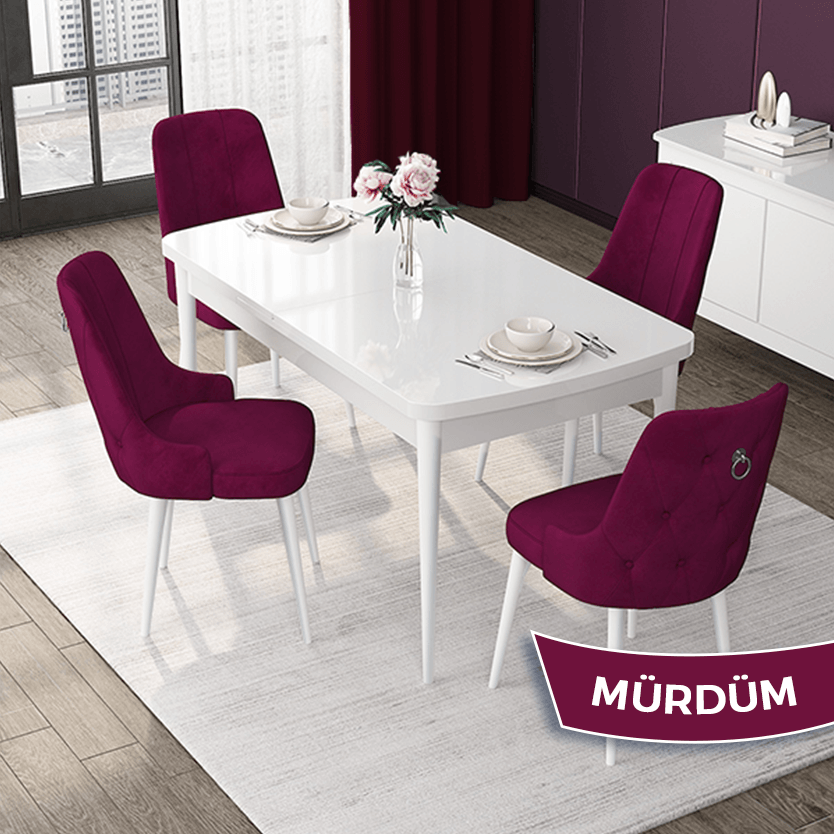 Mürdüm Sandalye Beyaz Masa