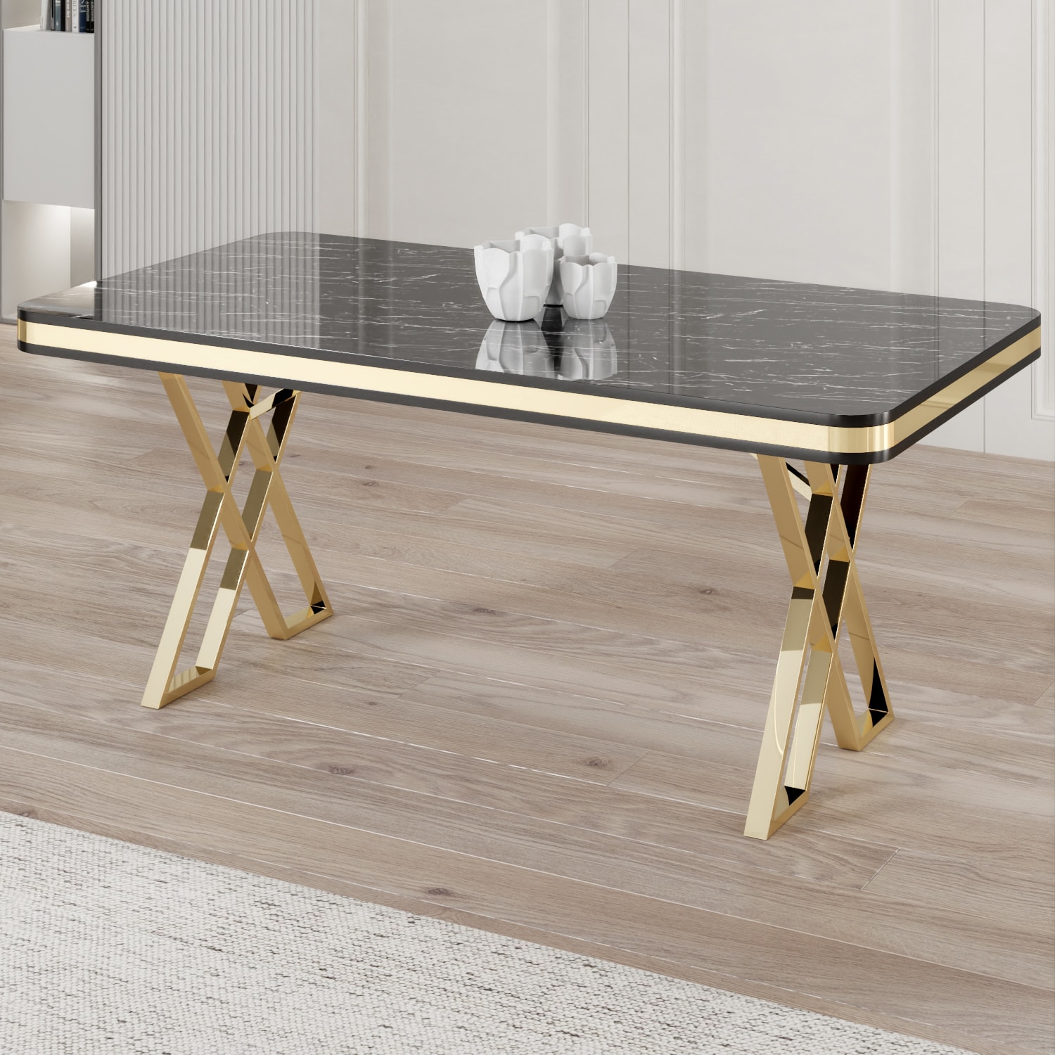 Rigel Serisi 80x130 Lak Panel Sabit Masa Gold Ayaklı