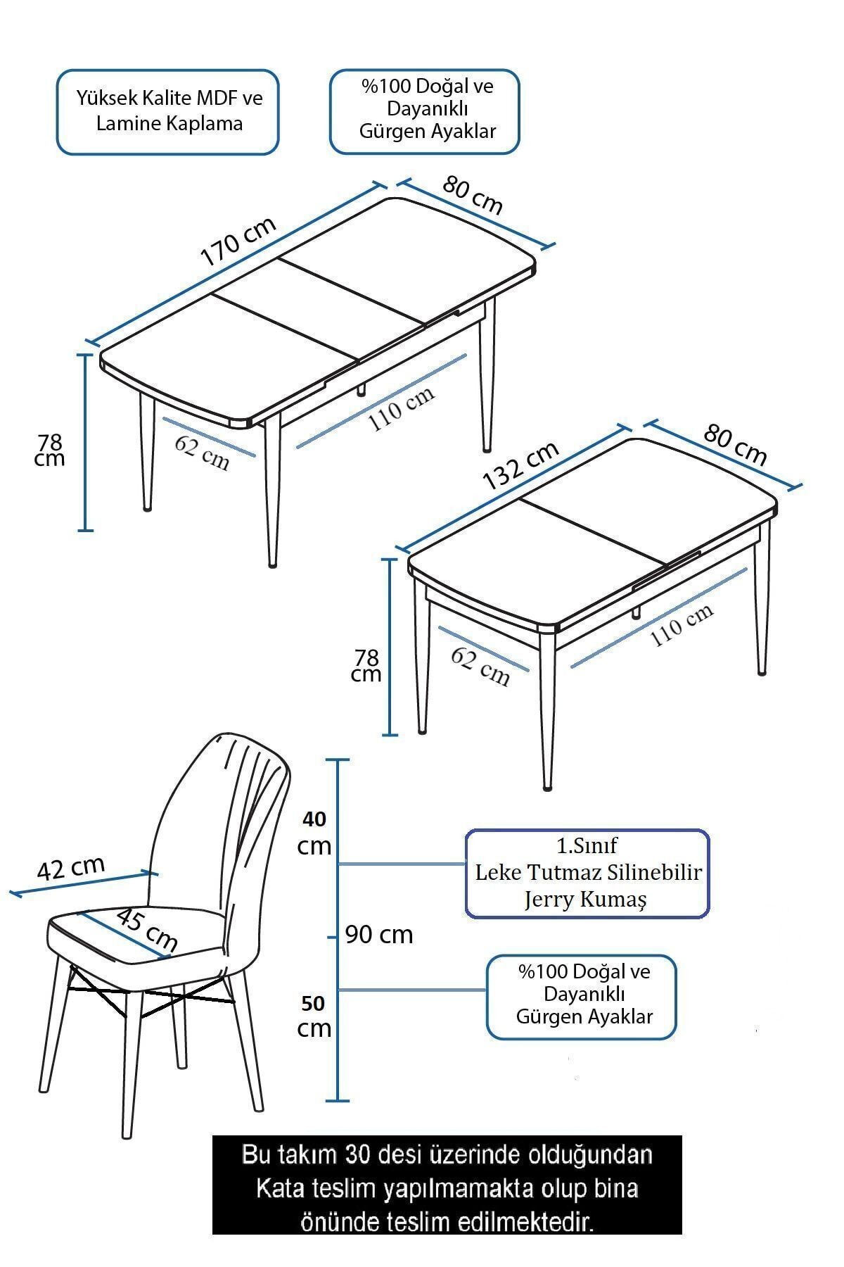 Eva Serisi 80x132 Açılabilir Mdf Siyah Mermer Desen Masa Takımı Ve 6 Sandalye