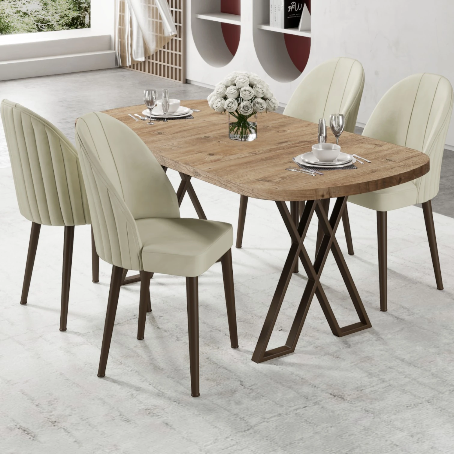 Atlantik Çam Masa Krem Sandalye