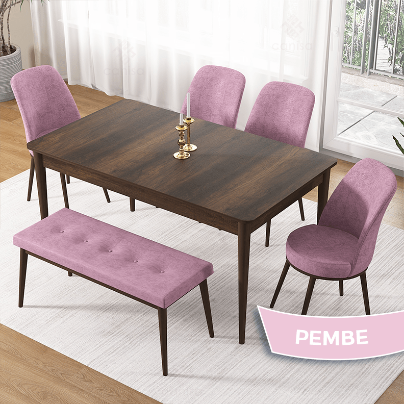 masa barok sandalye ve bench pembe ayak kahve