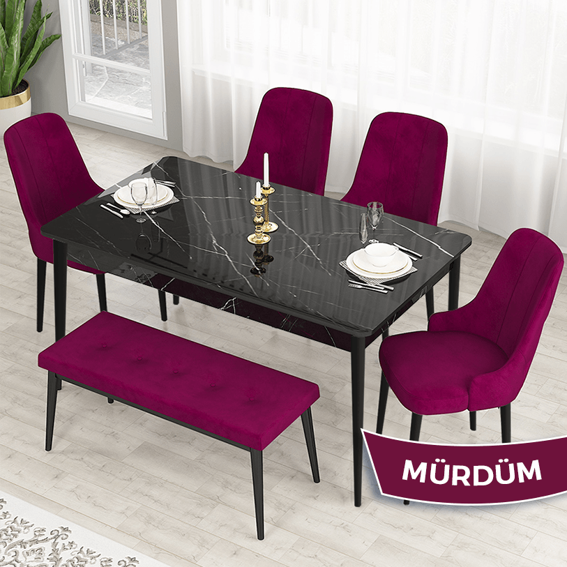 siyah mermer masa, mürdüm sandalye