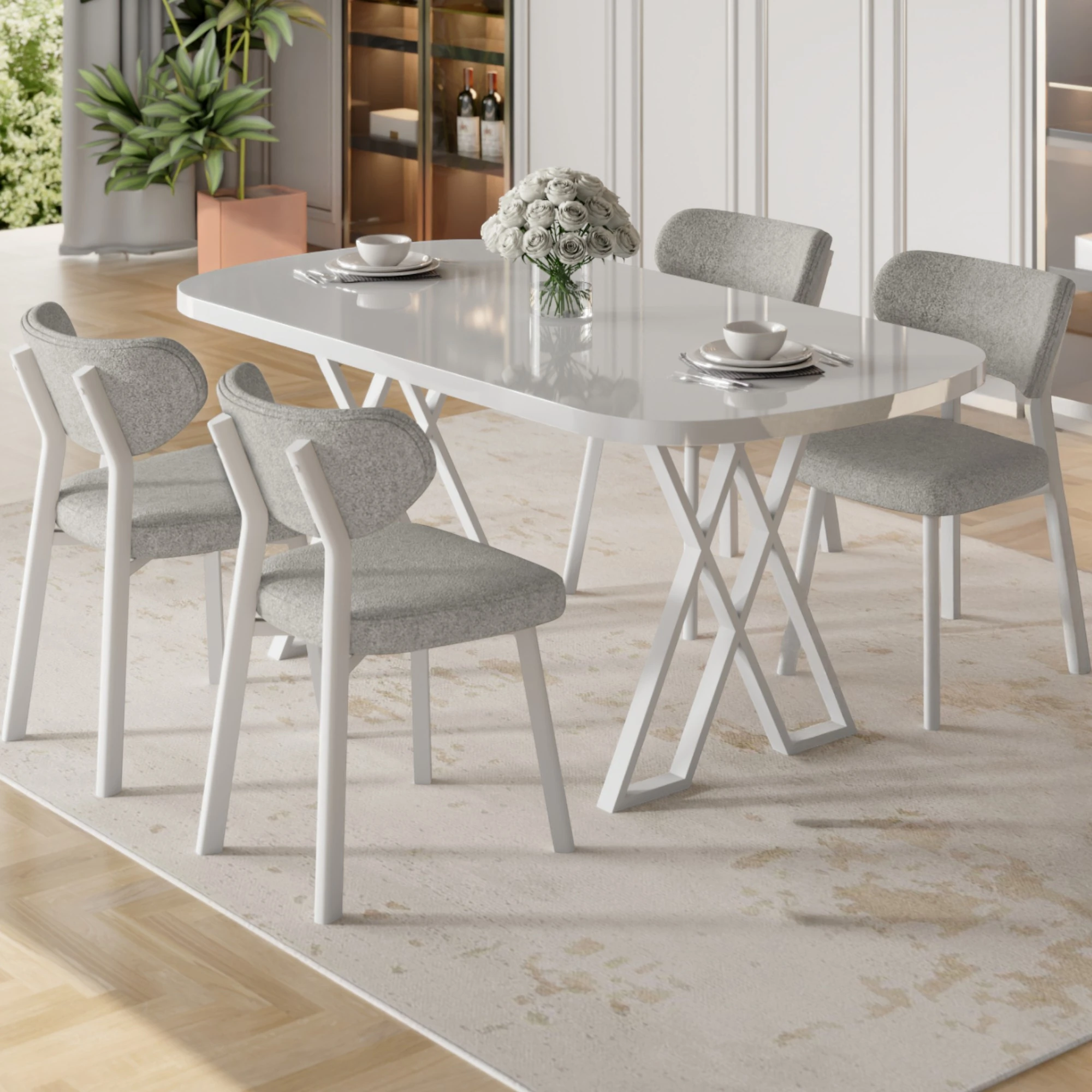 Gri Sandalye Beyaz Masa