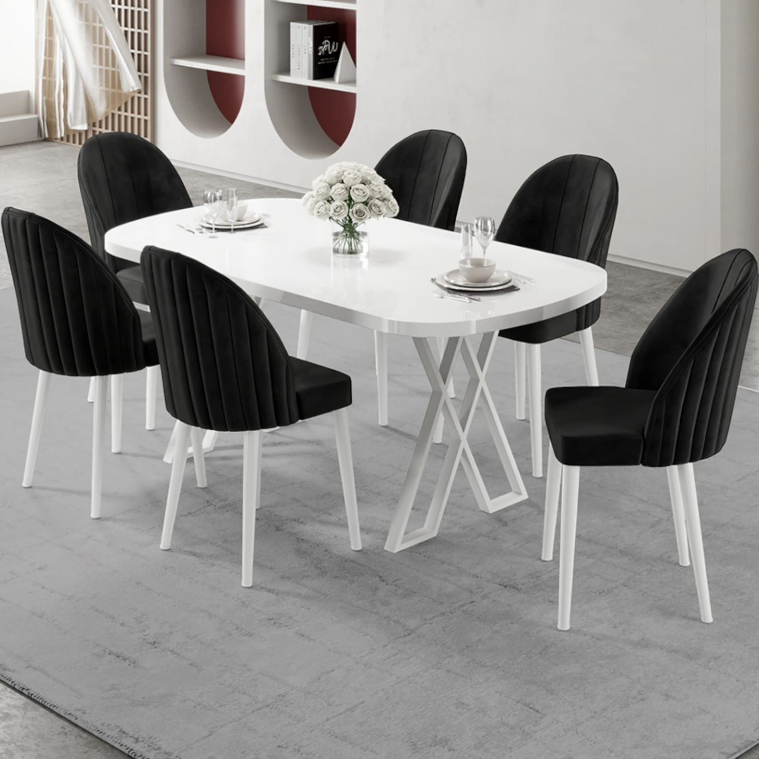 Beyaz Masa Siyah Sandalye