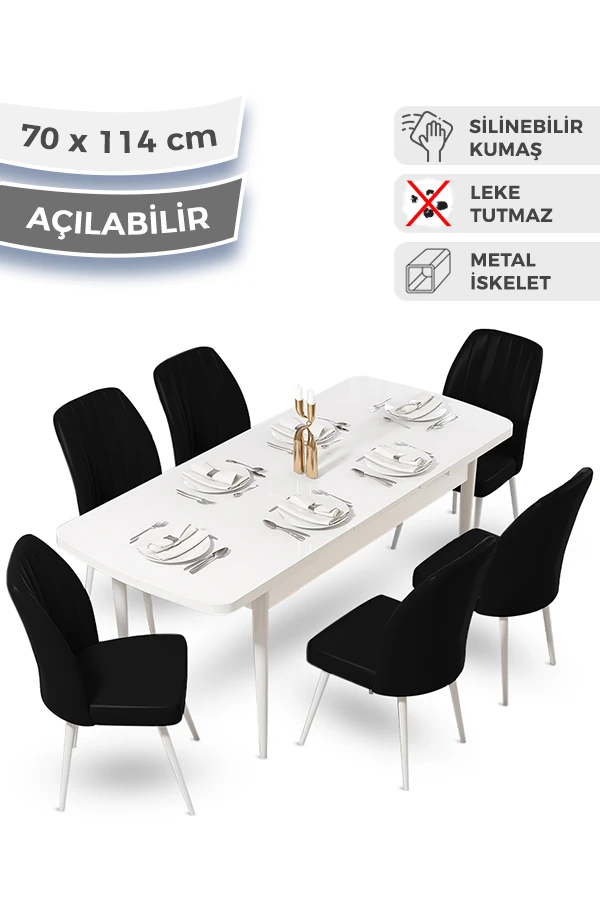 masa beyaz sandalyeler siyah